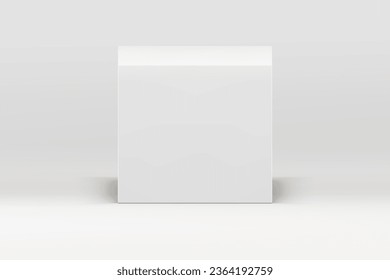El pedestal de promoción de podio blanco 3d neutro cubo para la presentación comercial de productos muestra la ilustración vectorial. Publicidad al cuadrado realista exhibición vacía sala de exhibición de compras en pastel fondo de estudio de venta