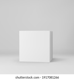 White 3d cube and perspective isolated grey background  3d modeling box and lighting   shadow  Realistic vector icon