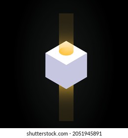 White 3D Cube with a Ray of Light from a Hole. Decorative Isolated Graphic Element. Vector illustration