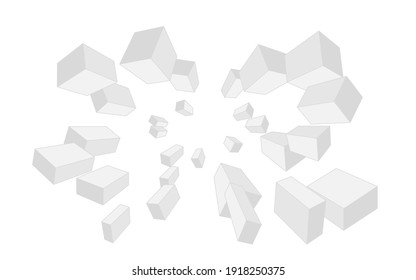 white 3D cubes flies forward to middle isolated on white background, abstract geometric vector design background.