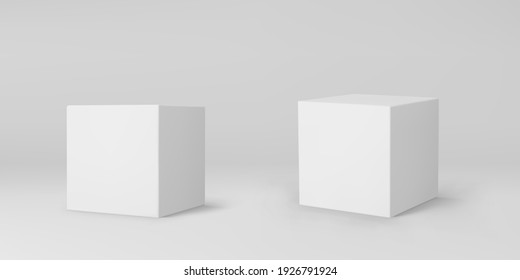 White 3d cubes set and perspective isolated grey background  3d modeling box and lighting   shadow  Realistic vector icon
