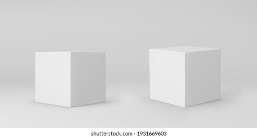 White 3d cubes set and perspective isolated grey background  3d modeling box and lighting   shadow  Realistic vector icon