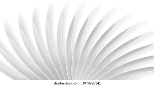 White 3d curves forming elegant twisted background, clean futuristic space wallpaper or stylized turbine illustration