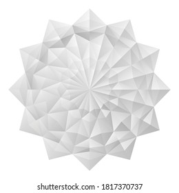 White 3D geometric flowers. Arranged in an origami mandala style. Vector illustration.