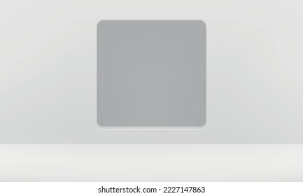 White 3d geometric studio background squared hole promo space design realistic vector illustration. Empty advertising promo performance interior gray showcase minimalist rendering backdrop decor