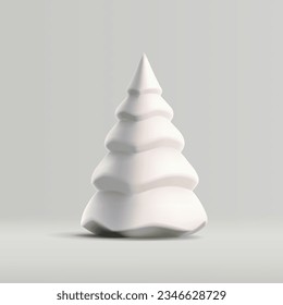 Árbol blanco 3d brillante de Navidad, ilustración estilizada de vector, juguete festivo