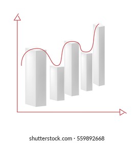 White 3d graph, chart, bar design. Vector illustration  for presentation, brochure, flyer design