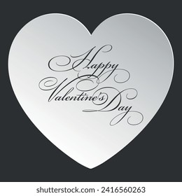 El corazón blanco 3D con texto. Feliz Día de San Valentín. Vector en fondo gris