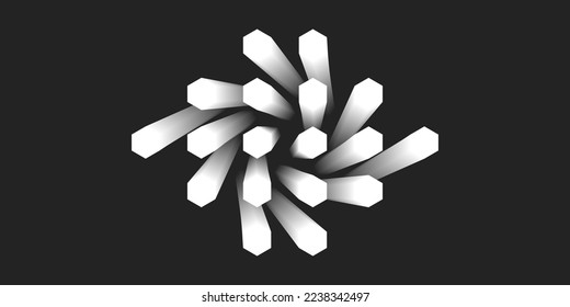 white 3d hexagon round on black