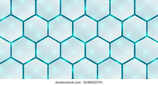 White 3d hexagonal technology vector abstract background. Blue bright energy flashes under hexagon in modern technology futuristic background vector illustration. White honeycomb texture grid.