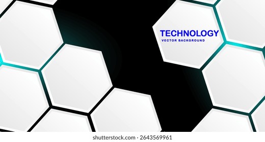 White 3d hexagonal technology vector abstract background. Blue bright energy flashes under hexagon in modern technology futuristic background vector illustration.