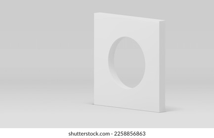 White 3d hole wall squared geometric block isometric decor element vertical foundation realistic vector illustration. Symmetric construction architecture abstract frame border for decorative design