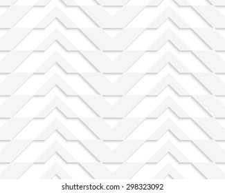 White 3D horizontally striped chevron.Seamless geometric background. Modern monochrome 3D texture. Pattern with realistic shadow and cut out of paper effect.