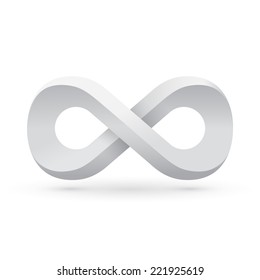 White 3d infinity symbol isolated on white background. Conceptual icon. Logo template. Vector illustration