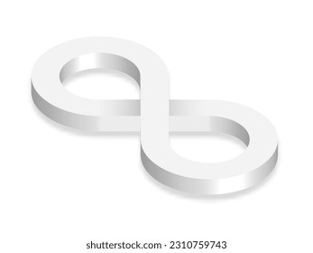 Símbolo blanco de infinito 3D sobre fondo blanco. Diseño de Logotipo de Vector sin fin. Concepto de infinito con sombra para el diseño de tu sitio web, logotipo, aplicación, interfaz de usuario. EPS10.