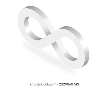 Símbolo blanco de infinito 3D sobre fondo blanco. Diseño de Logotipo de Vector sin fin. Concepto de infinito para el diseño de tu sitio web, logotipo, aplicación, interfaz de usuario. EPS10.