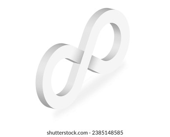 Símbolo blanco de infinito 3D sobre fondo blanco. Diseño de Logotipo de Vector sin fin. Concepto de infinito para el diseño de tu sitio web, logotipo, aplicación, interfaz de usuario. EPS10.