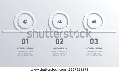 White 3D Infographic with Three Step Business Timeline and Numbered Process Design, 3 Steps,  Business Infographic