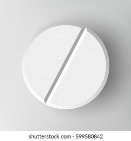 White 3D Medical Pill Or Drug Vector Illustration. Graphic Empty Concept. Single Realistic Tablet