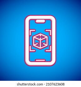 White 3d modeling icon isolated on blue background. Augmented reality or virtual reality.  Vector