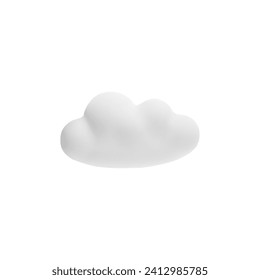 White 3d one cloud vector illustration. Cartoon weather forecast cloudy symbol, 3D realistic meteorology design element plasticine clay texture. Render soft round fluffy cloud icon isolated on white