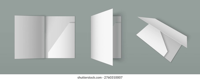 White 3d paper folder mockup with pocket for A4 documents, realistic vector illustration isolated on background. Template for corporate branding. Blank white bifold holder for office presentation