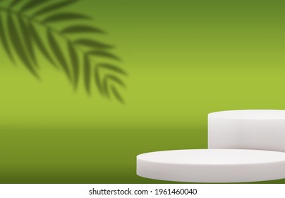 Fondo de velador blanco 3d con sombra realista de hojas de palma para la presentación de productos cosméticos, revista de moda. Copiar ilustración vectorial de espacio EPS10