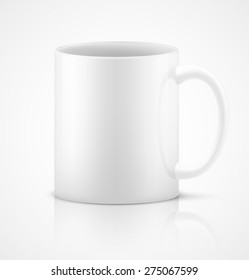 White 3d photorealistic ceramic cup on white background. Vector illustration