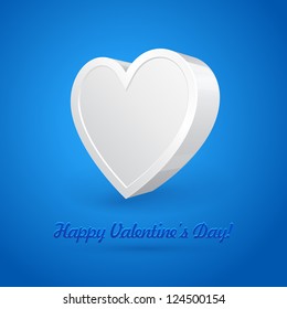 White 3D Plastic Heart Abstract Banner On Blue Background. Valentine's Day Illustration Postcard. Vector EPS10