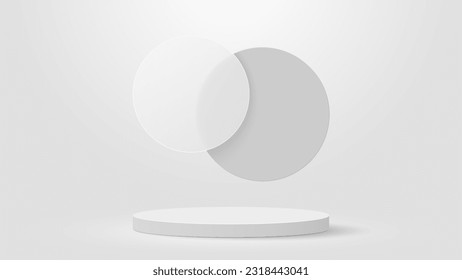 White 3D podium with circle floating overlap. Vector illustration. Eps10 