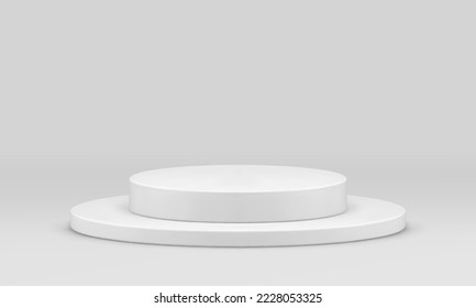 Cilindros blancos 3d nivel de cilindro de podio mejores competiciones de arena celebración de competición ilustración vectorial realista. Escalones de ronda peatonal base básica para la presentación y el rendimiento de los productos