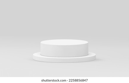 White 3d podium cylinder level platform steps basic foundation win champion award arena realistic vector illustration. Pedestal round stairs construction for product promo advertising decor design