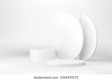White 3d podium cylinder stand pedestal mock up for cosmetic product show presentation vector