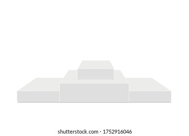 Weißes 3D-Podium in quadratischer Form. Leere Bühne oder Podest, einzeln auf weißem Hintergrund. Podium oder Plattform für die Preisverleihung und Produktpräsentation. Vektorgrafik