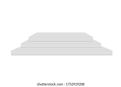 White 3d podium mockup in square shape. Empty stage or pedestal mockup isolated on white background. Podium or platform for award ceremony and product presentation. Vector