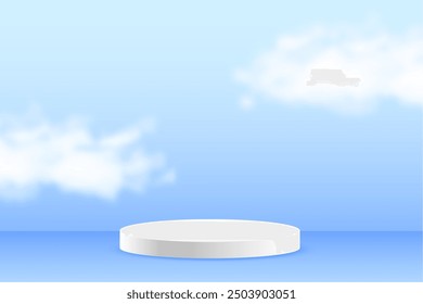 Plataforma de podio 3D blanca con efecto humo para crear escenas Vector