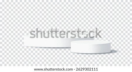 White 3D podium platforms for product presentation. Realistic stage background. Vector illustration isolated on transparent background