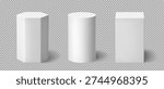 White 3D podium set of cylinder, hexagon and rectangle platforms. Realistic display stands for product presentation, museum exhibits or winner ceremonies. Showroom or studio presentation mockup.
