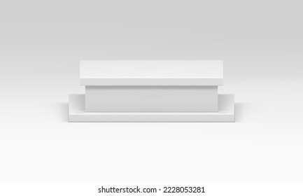 White 3d podium squared level stage basic foundation platform design realistic vector illustration. Pedestal polygonal block stand for product presentation advertising performance minimal construction