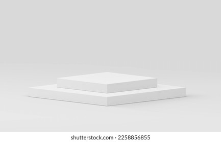 White 3d podium squared level construction platform isometric base foundation realistic vector illustration. Pedestal steps geometric empty display award arena minimalist showcase studio background