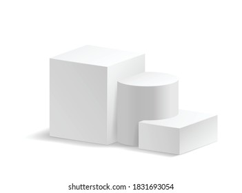 Escaparate de escenario de podio blanco 3d para producto, venta de promoción, banner, presentación, cosmética, oferta. Escenario aislado. Ilustración vectorial realista