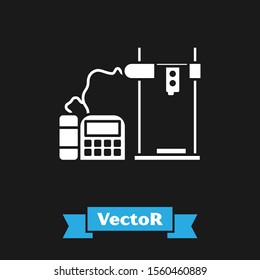 White 3D printer icon isolated on black background.  Vector Illustration