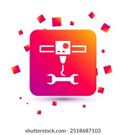 White 3D printer wrench spanner icon isolated on white background. 3d printing. Square color button. Vector