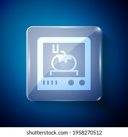 White 3D printing technology icon isolated on blue background. Square glass panels. Vector