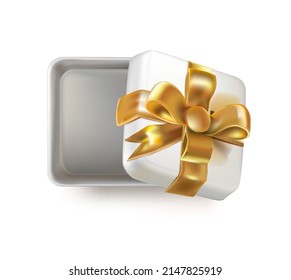 White 3d prize box. Opened gift box on wedding, icon realistic vector illustration isolated on white background