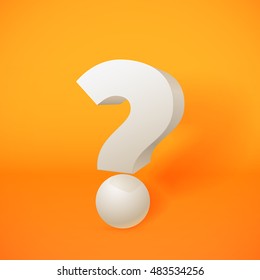 White 3d question mark on orange background. Vector illustration