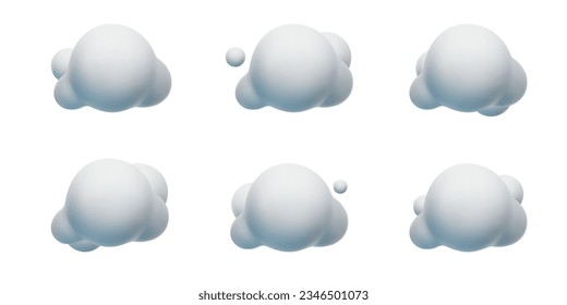 white 3d realistic clouds set isolated on a white background. Render soft round cartoon fluffy clouds icon in the sky. 3d geometric shapes vector illustration