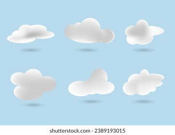white 3d realistic clouds set isolated on a blue background. 
