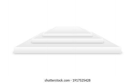 Blanco 3d mofa de podio realista en forma cuadrada. Escenario de podio para una ceremonia de premiación o actuación de un artista. 3 quinquies Pedestal. Ilustración vectorial en fondo aislado blanco.