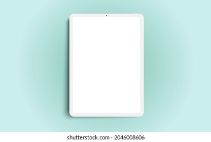 White 3D Realistic Tablet PC Mockup Frame With Front View Blank Screen.